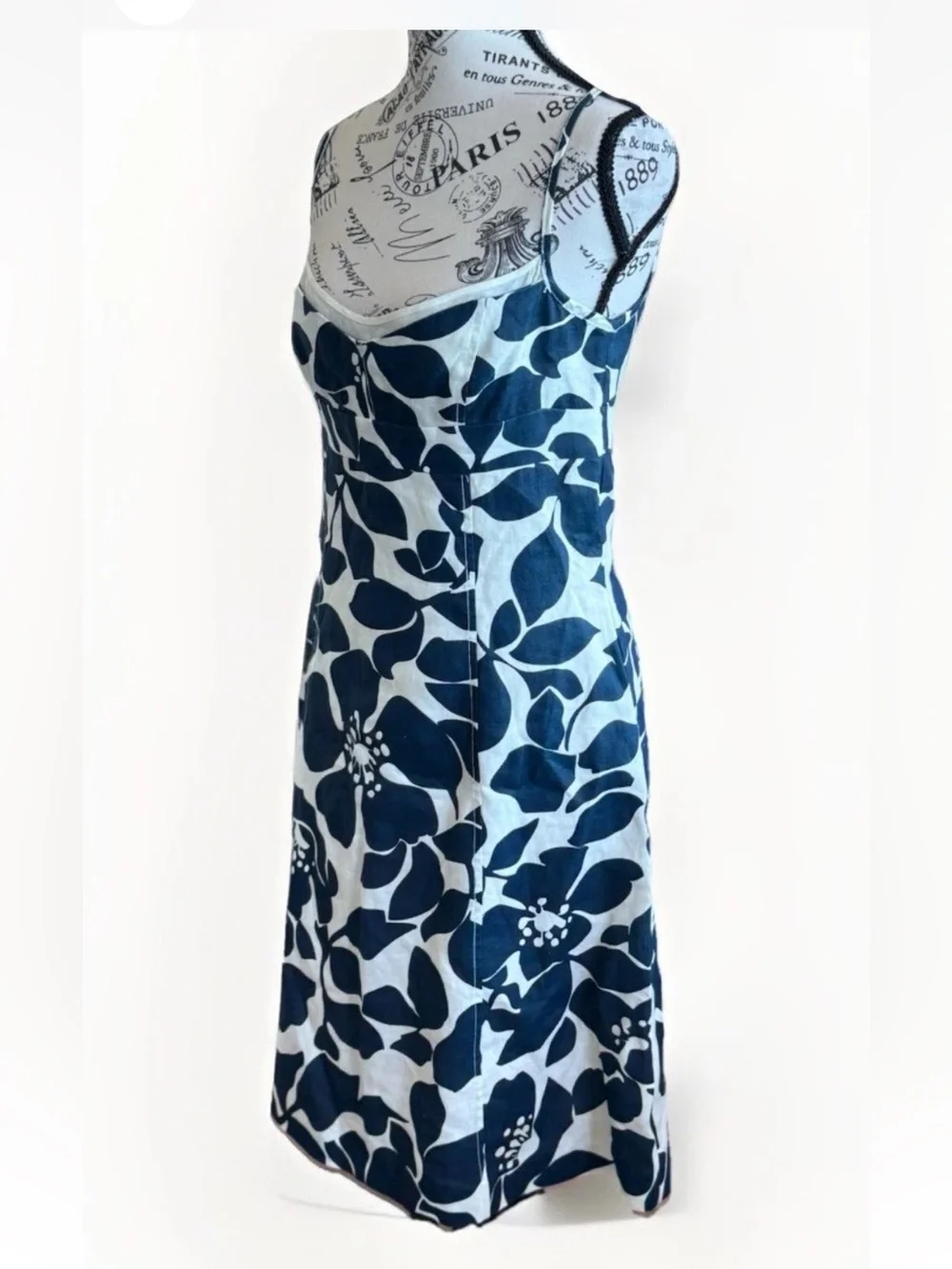 j crew hawaiian navy floral linen strappy summer dress women’s size 4